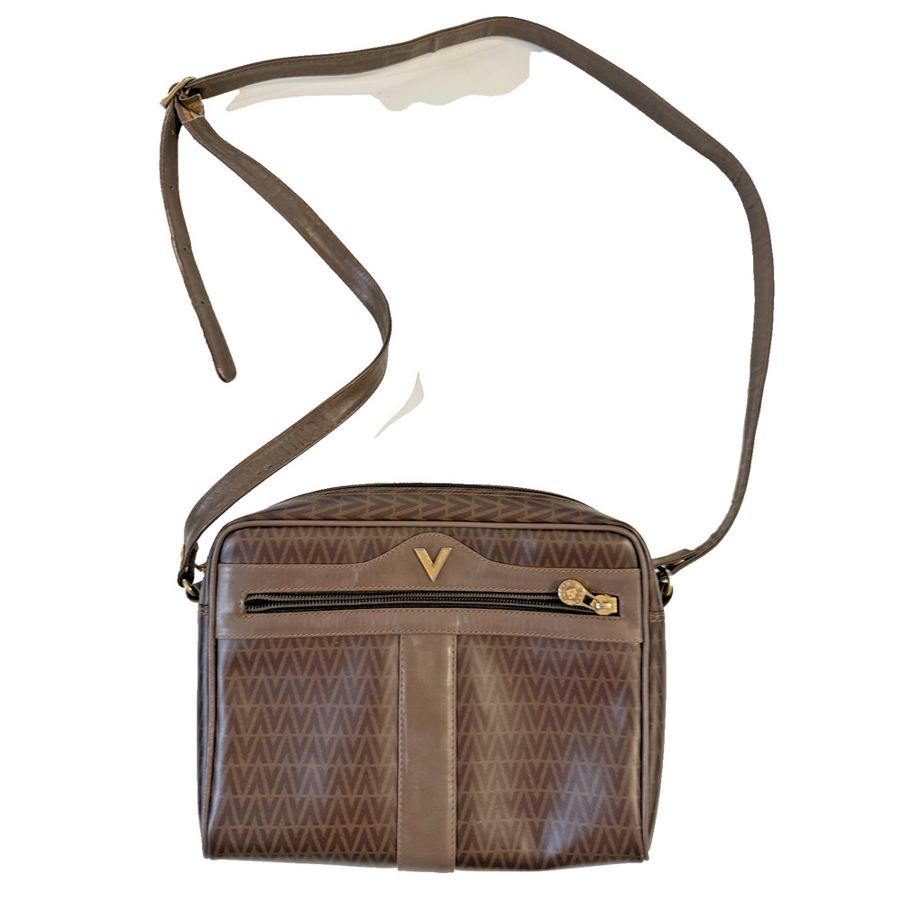 Vintage Mario Valentino Monogram Leather Crossbody Purse Italy Rare